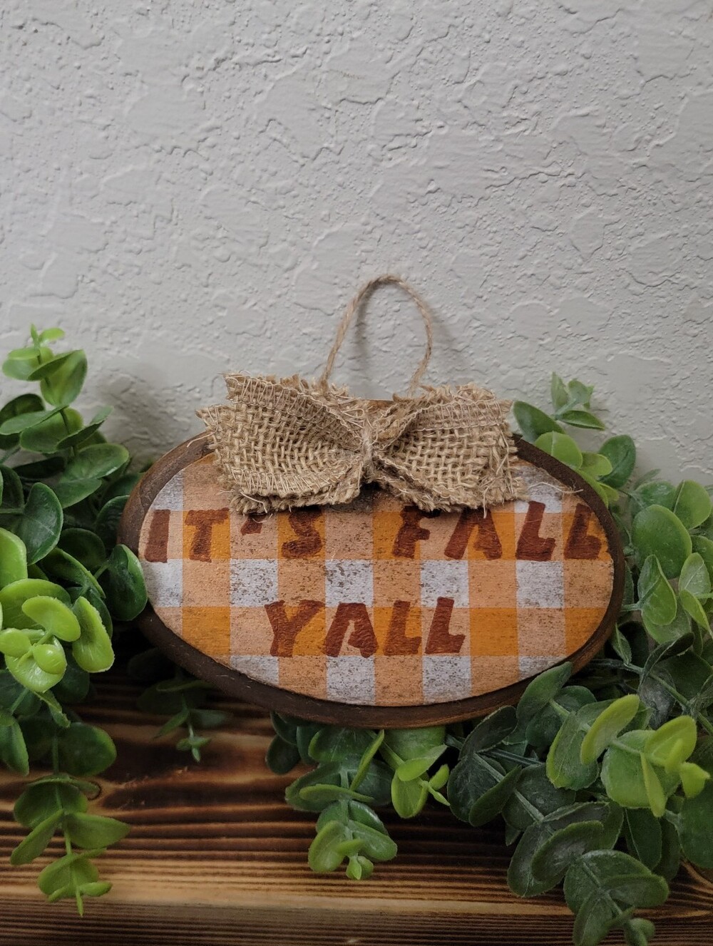 Rustic Orange Plaid 'It's Fall Y'all' Hanging Sign by